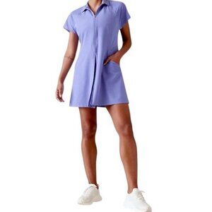Athleta Fairway Adonis Blue Collared Zip Up Athletic Preppy Casual Dress Small